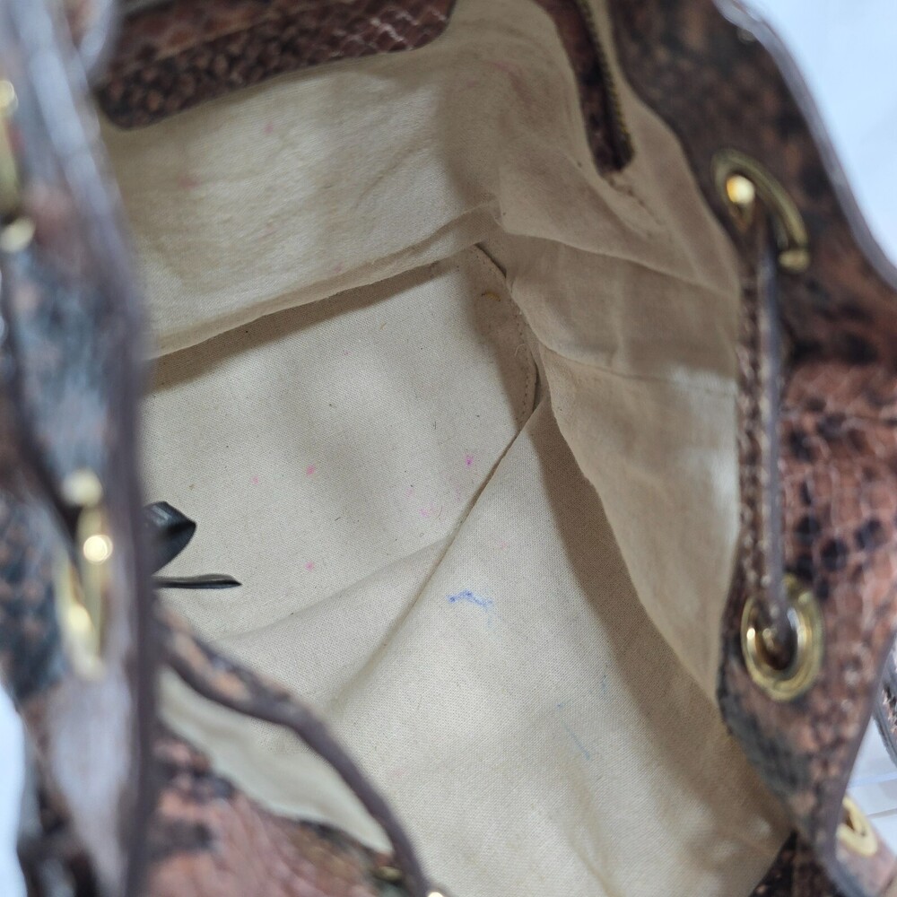 ANN TAYLOR Brown Snakeskin Leather Drawstring Shoulder/Crossbody Bucket Bag - Picture 15 of 16